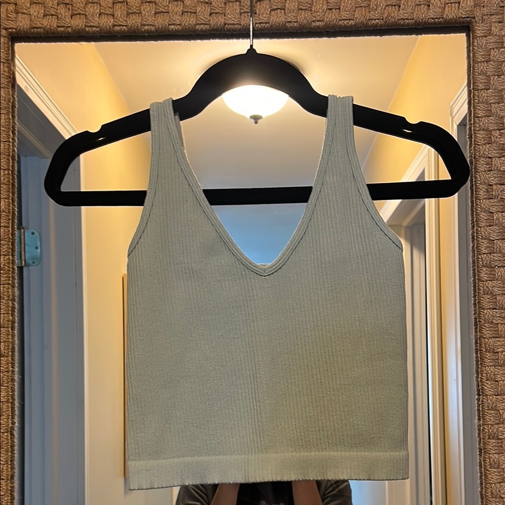 Ribbed Cropped Mint Green Tank Top